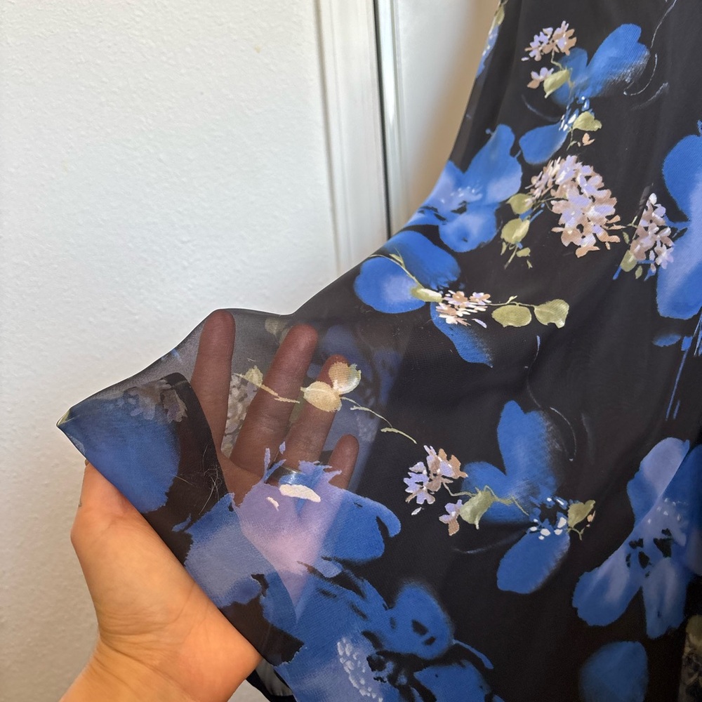 Connected Apparel Blue Floral Fit-and-Flare Dress - Picture 10 of 14